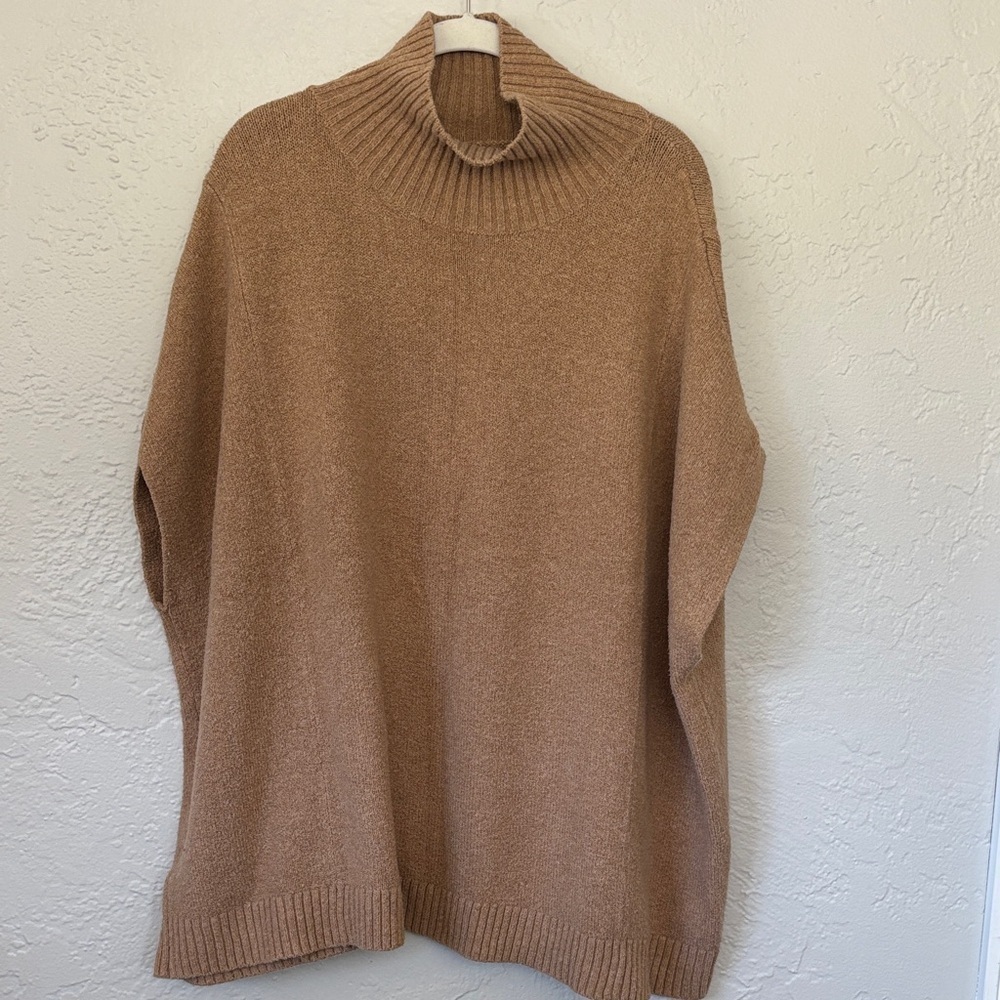 Lou & Grey Camel sleeveless oversized pullover Mock Neck poncho sweater XS/S